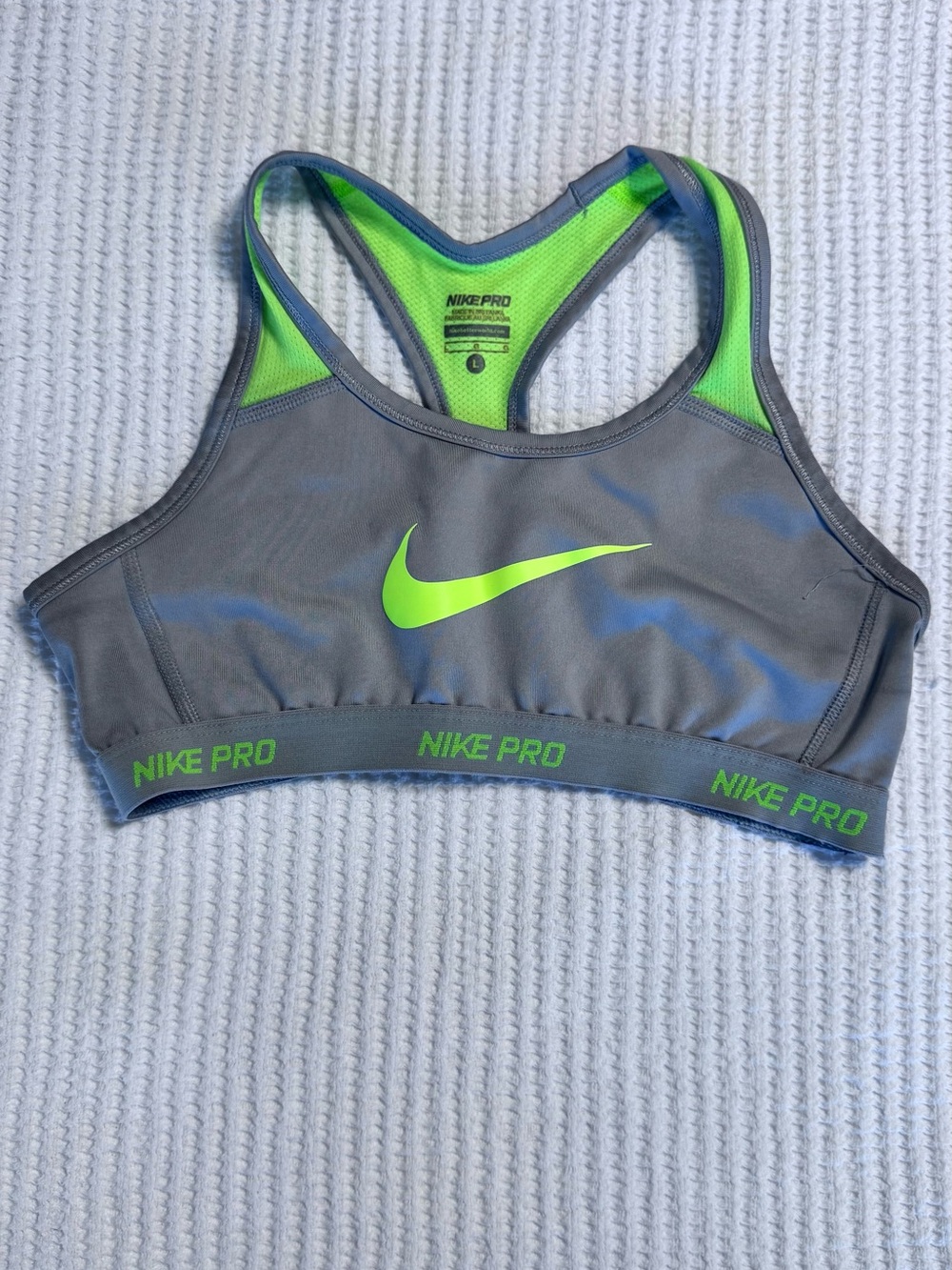 Nike Gray Sports Bra with Neon Green Accents